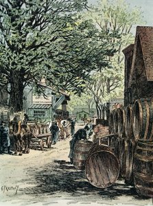 Vinlagre i Bercy i Paris, 1890 (farvegravering)